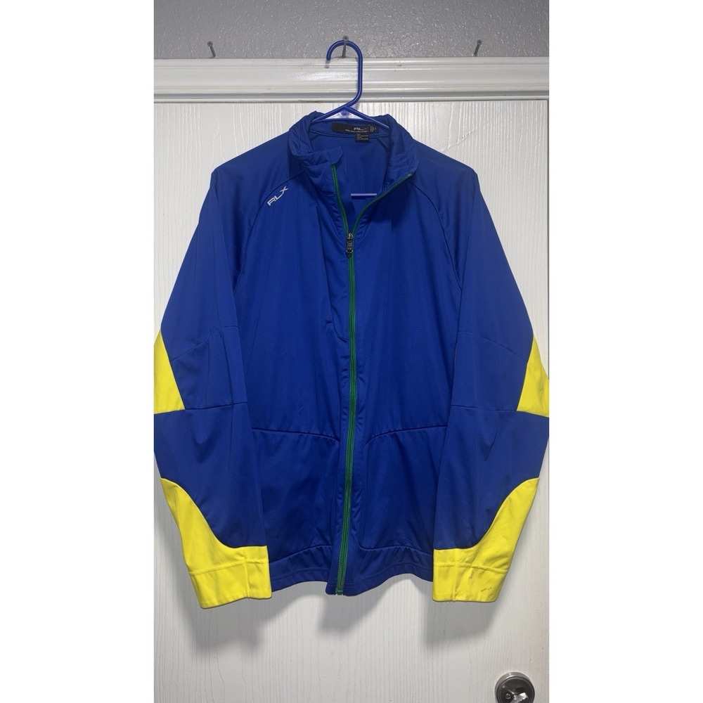 Mens‎ Ralph Lauren RLX blue & yellow zip-up windbreaker golf jacket size Large